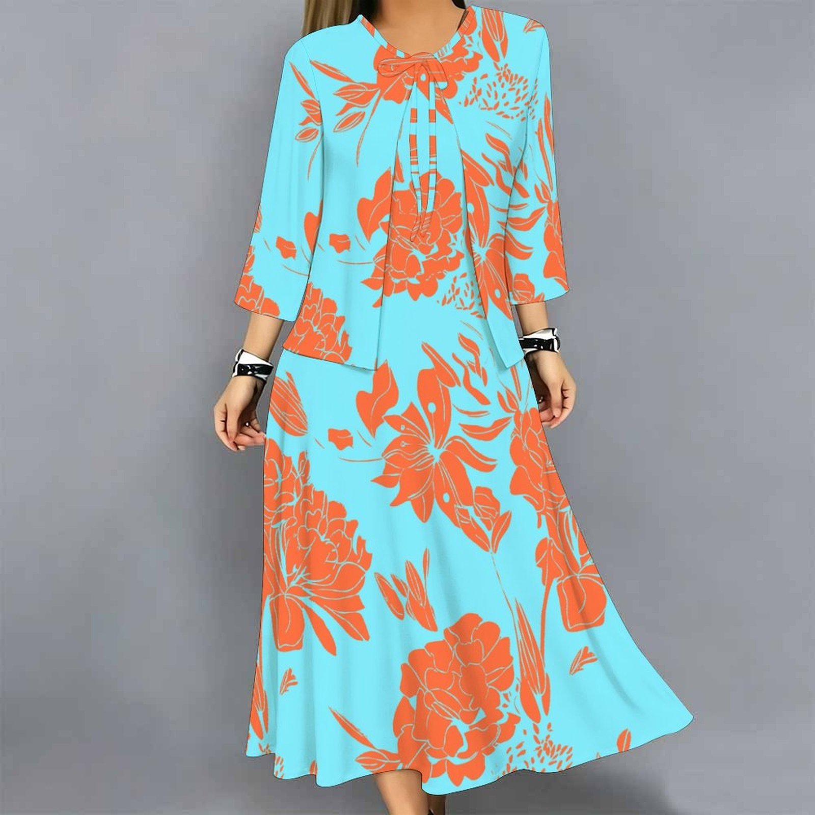 Midi Skirt Floral - Damski dwuczęściowy zestaw sukienek z nadrukiem,