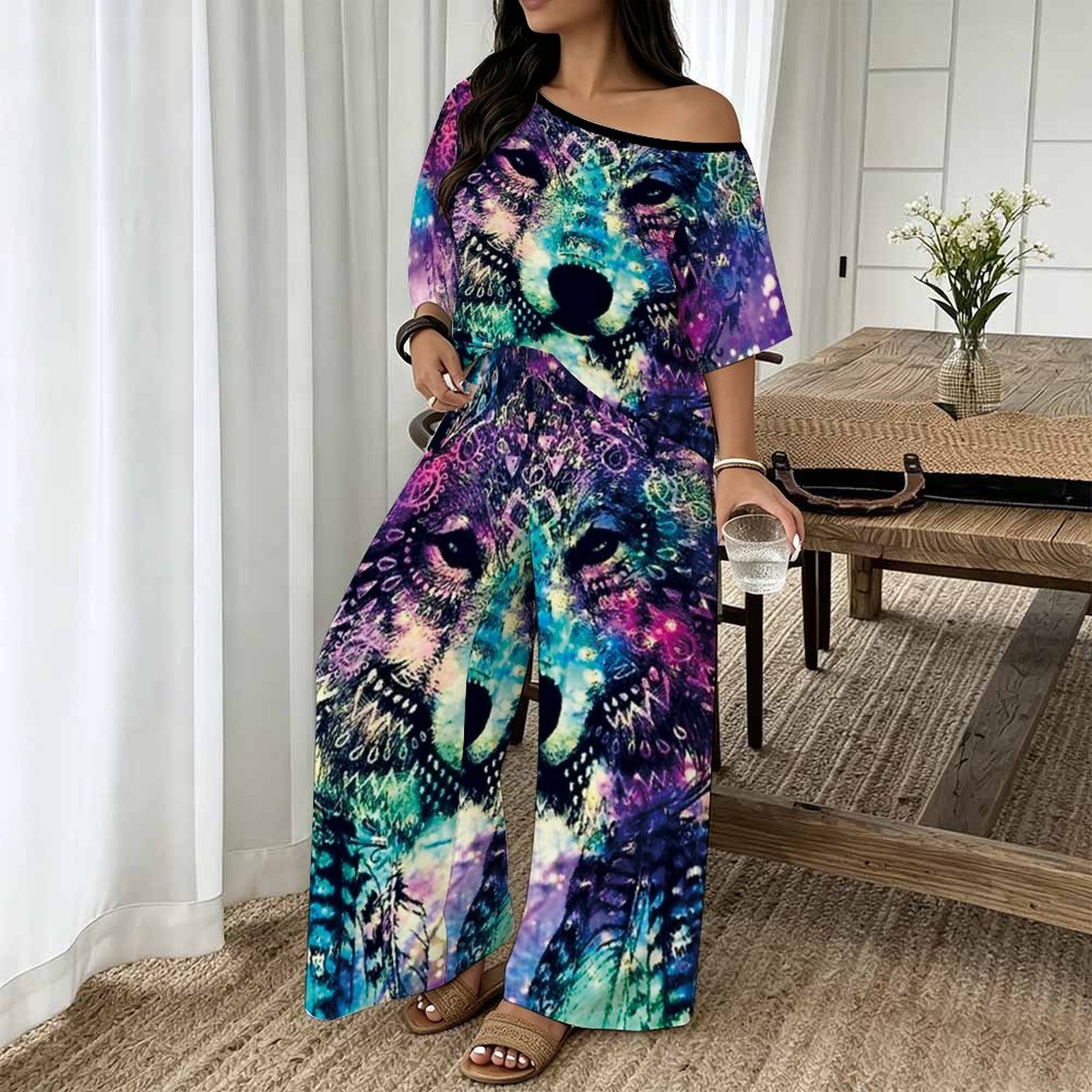 Blouse Off Shoulder - Damski zestaw w dużych rozmiarach na